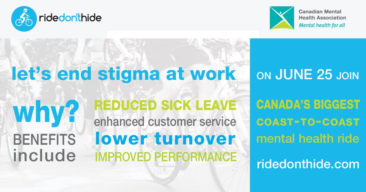 If we end the stigma surrounding #mentalillness in the workplace everyone benefits. Join the movement. Register for <a href="/ridedonthide/">Ride Don't Hide</a>  today.