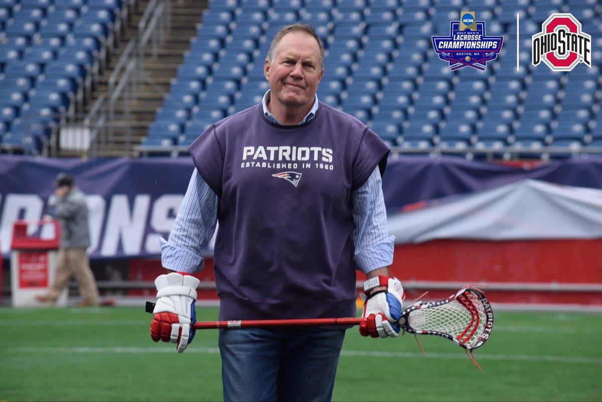 OhioStateMLAX's tweet photo. 5X Super Bowl Champion Head Coach Bill Belichick dropped by practice in @GilletteStadium

Thanks, Coach! 
#GoBucks #NCAALax https://t.co/yeFrhiOwBz