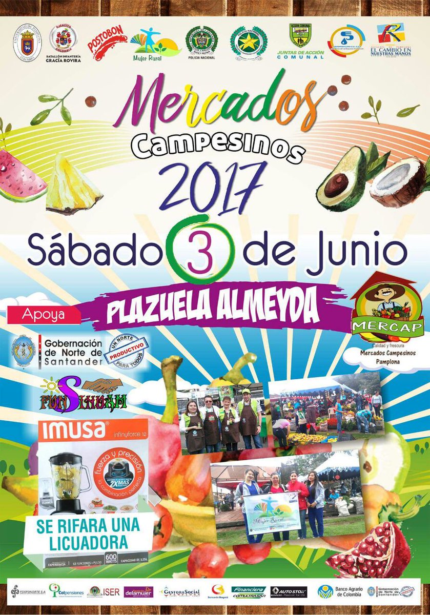 #MercadoCampesinoEnPamplona Invitación para este próximo 3 de Junio en la Plazuela Almeyda #SecretariaDeDesarrollo #ElCambioEnNuestrasManos