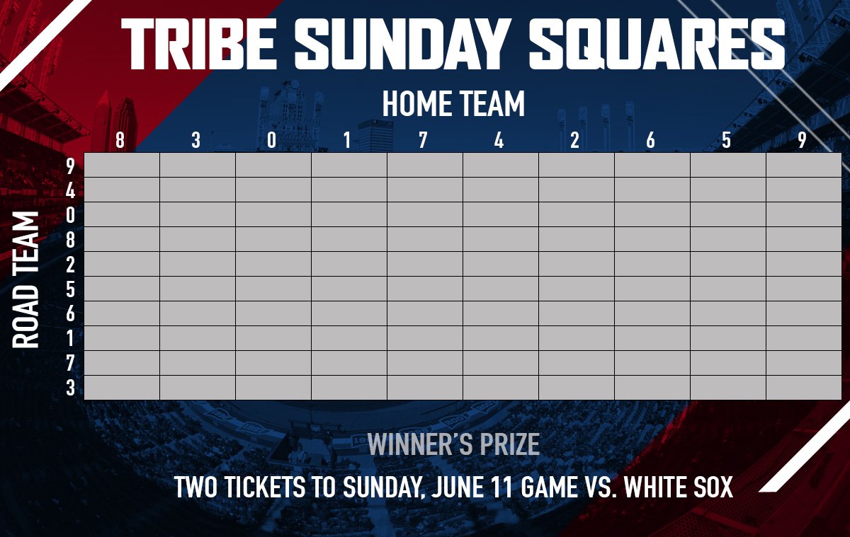 It's time to fill another Tribe Sunday Squares board!

RT for a chance at a spot on our board based on Sunday's game!