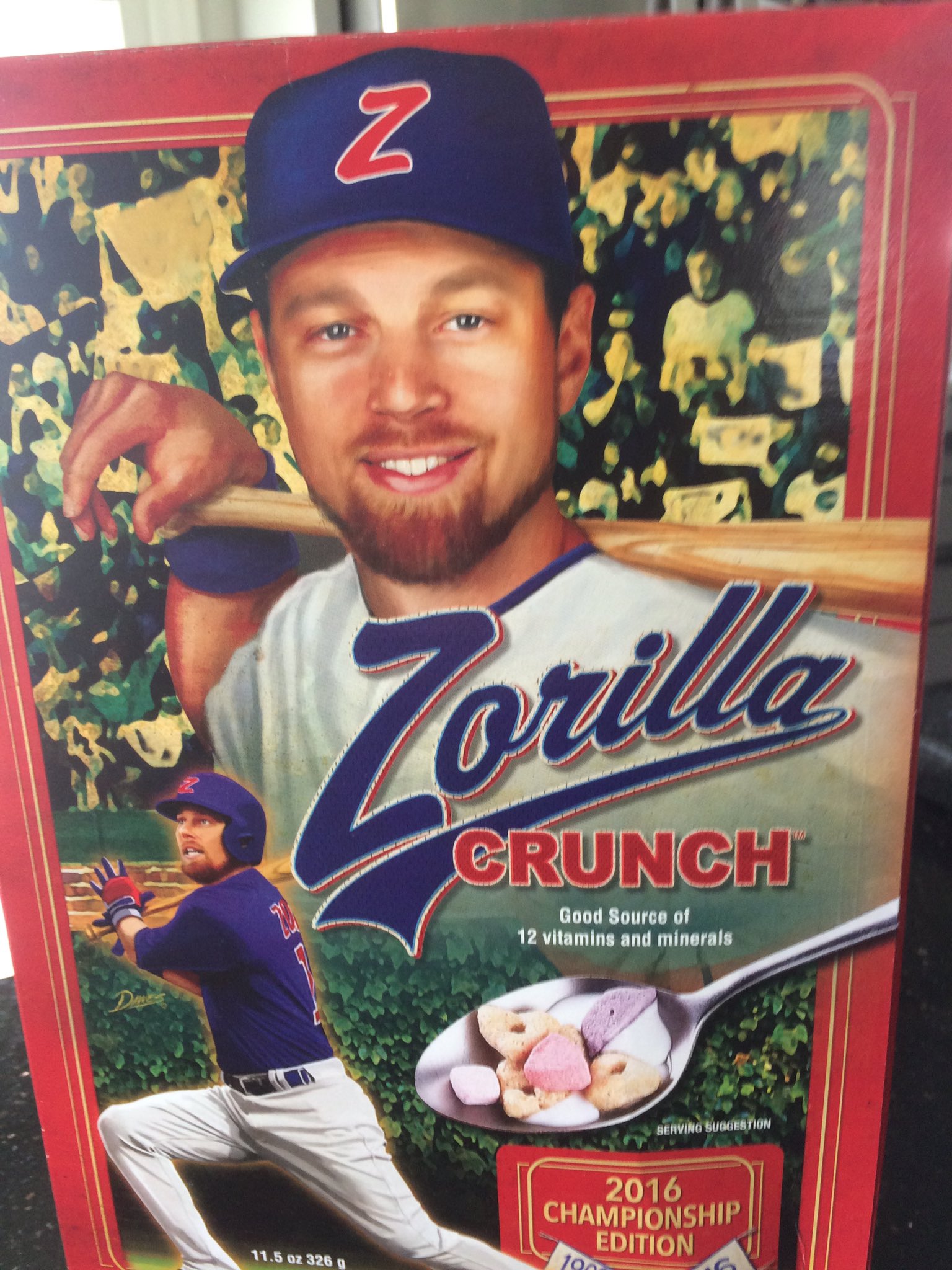 Happy 36th birthday Ben Zobrist!  The Zorilla Crunch cereal box looks a lot like your Eureka High senior photo!! 