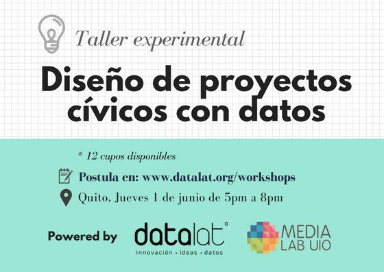 datalat's tweet photo. #Quito #Postula al taller de diseño de proyectos cívicos con datos. Jueves 1/06 - 5pm Tenemos 12 cupos  ➡️https://t.co/FEZDs8ZJ21 #opendata https://t.co/l4dlMjUWiN