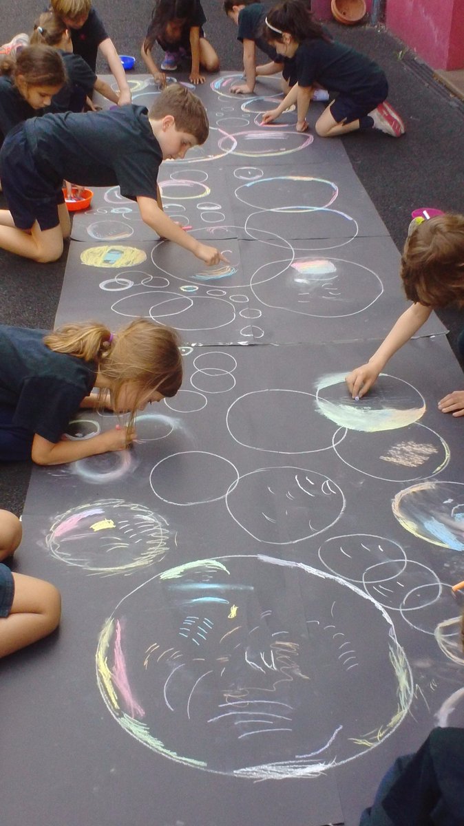 Year 2 had a fantastic afternoon drawing bubbles in the beautiful sunshine! #sunnyday