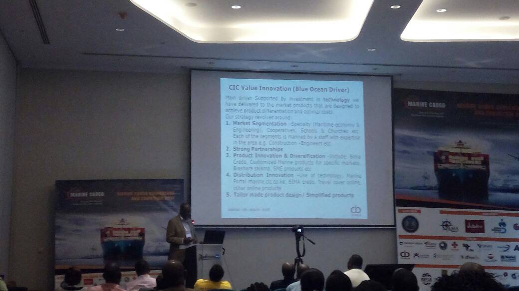 Mcce2017's tweet photo. @CICInsurance Group representative speaking about Innovation Growing your Marine Cargo Insurance Market #MarineInsuranceKE https://t.co/xJbUar6MzI