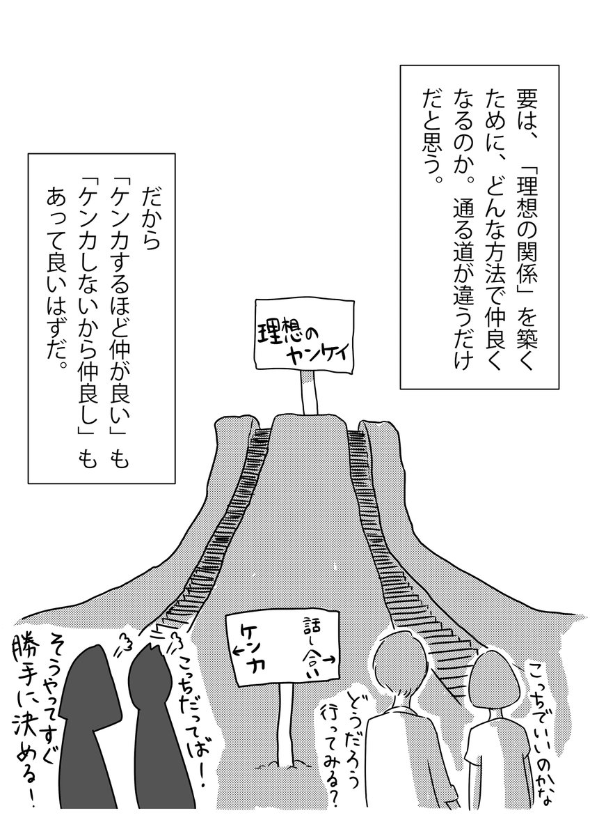 「ケンカするほど仲が良い」イコール「ケンカしない人は上辺だけの関係しか持てない」は成り立たない。 