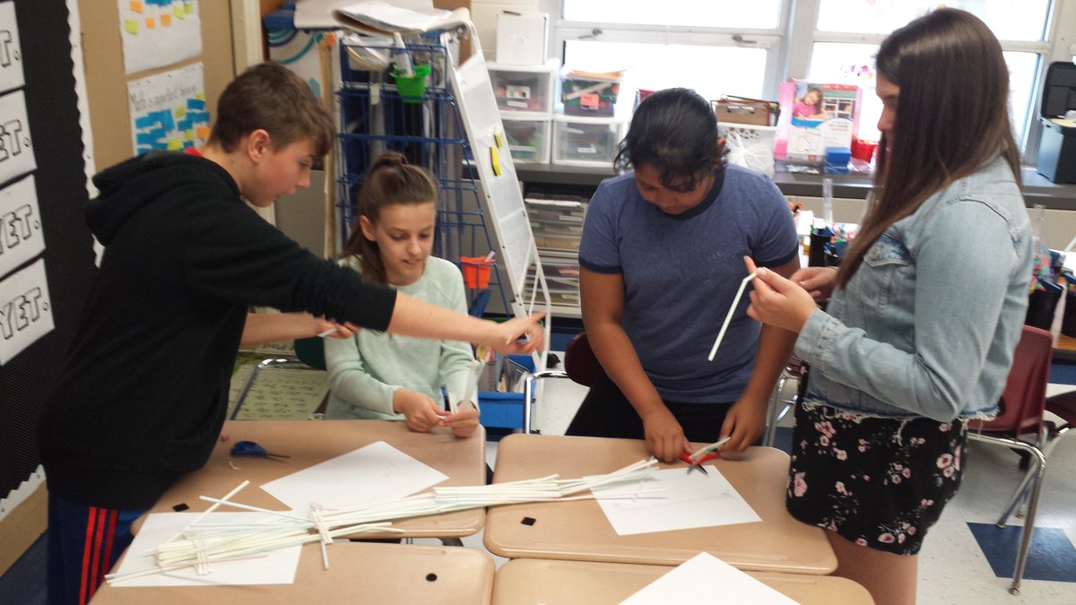 DDEMathAir's tweet photo. Teamwork Straw Bridge Challenge...design and build mode.  Bridge testing soon!  #STEAM #teamwork https://t.co/KNU52uXStC