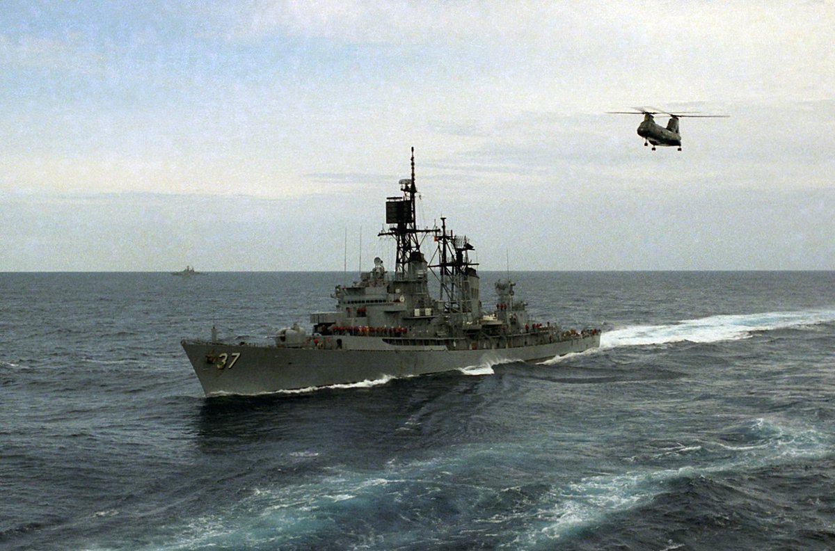 TugboatPhil's tweet photo. The helicopter you see will soon be hovering sideways over ship, while moving forward with them to transfer cargo/ppl via winch #NavyStuff https://t.co/vQ92AIBgCL