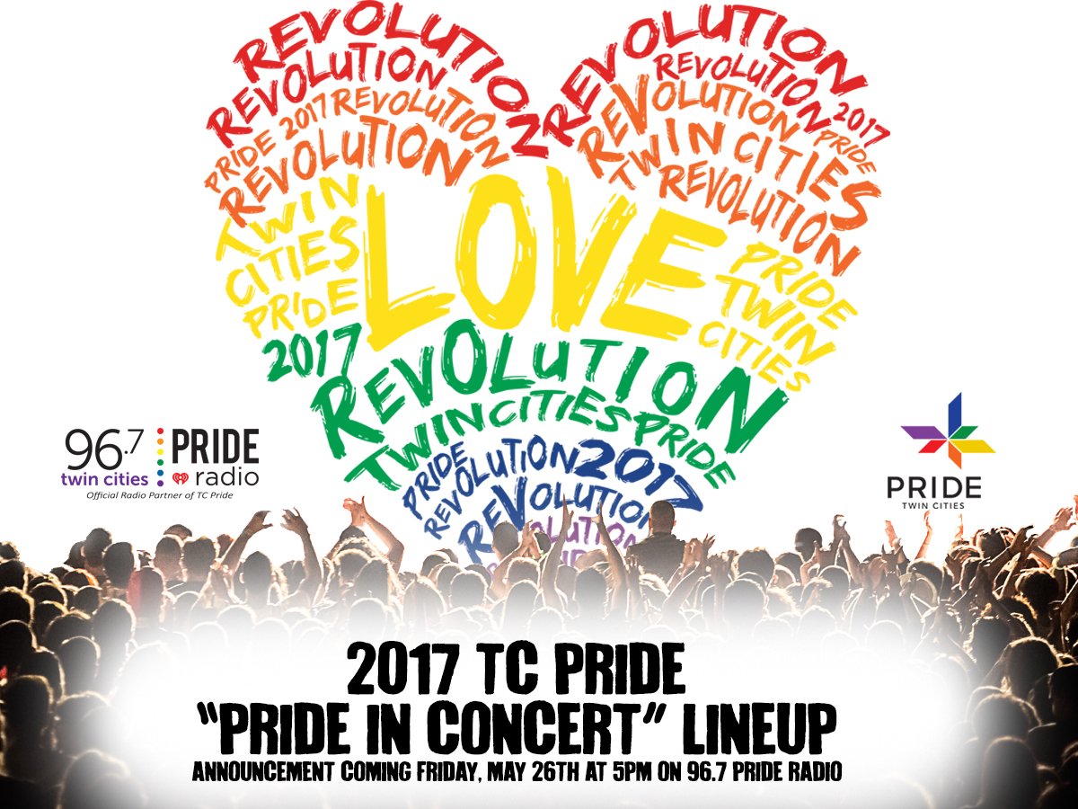 967PrideRadio's tweet photo. Tune in to #967PrideRadio TONIGHT w/Houston at 5pm as we announce the 2017 @TwinCitiesPride "Pride In Concert" Lineup! https://t.co/6kvmYHMRdQ