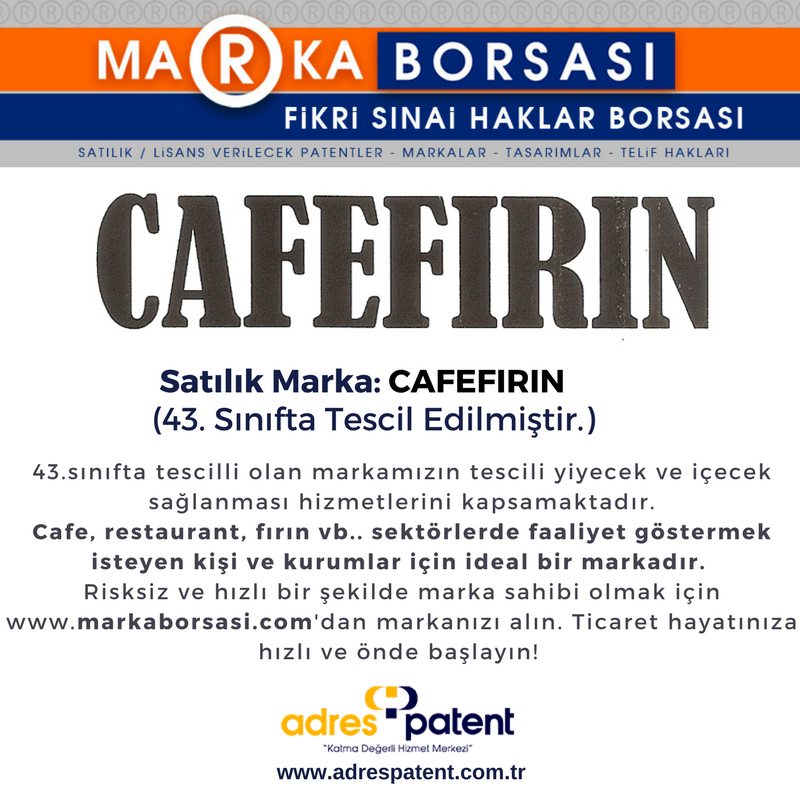 adrespatent's tweet photo. ✔️Günün Satılık Markası #CAFEFIRIN https://t.co/cT1QUh514I #MarkaBorsası #AdresPatent https://t.co/66Dd4hXrxc