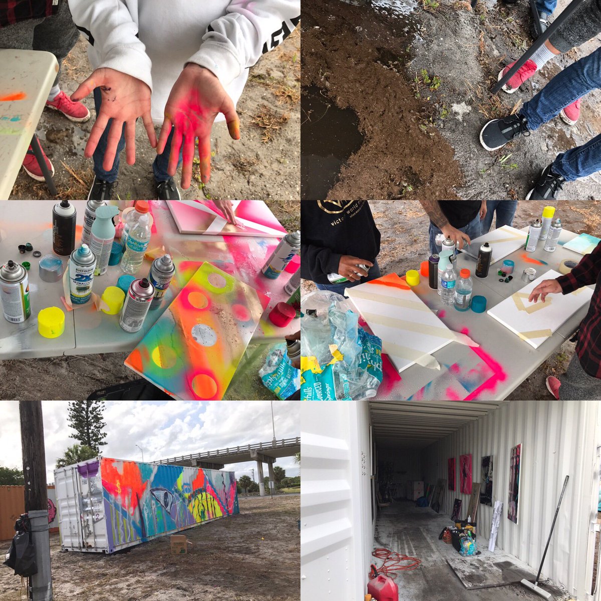 seanmurdock's tweet photo. Torrential  #florida rain did not stop the  #aionrecovery #aionadventures crew from more painting in #westpalmbeach at  #danieliartworld. https://t.co/Bi2LVReIrQ