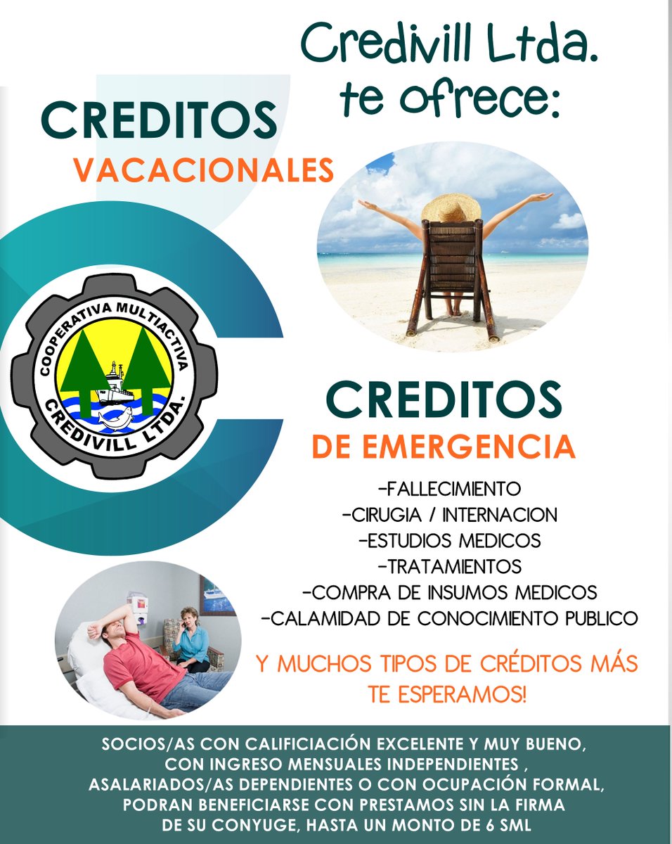 Credivill's tweet photo. SOLICITA YA TU CRÉDITO CON LAS TASAS MÁS BAJAS 😎🤗🤑
Te esperamos en la Cooperativa Credivill Ltda.
Contacto: (0225) 95 23-06 https://t.co/NSVPWhL1ox