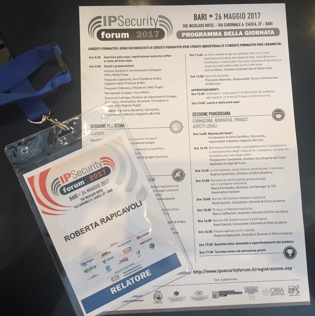 RRapicavoli's tweet photo. Tra un po' il mio intervento a #IPSecurityForum #videosorveglianza #sicurezza @SecSolution https://t.co/cQ0rJt3rQW