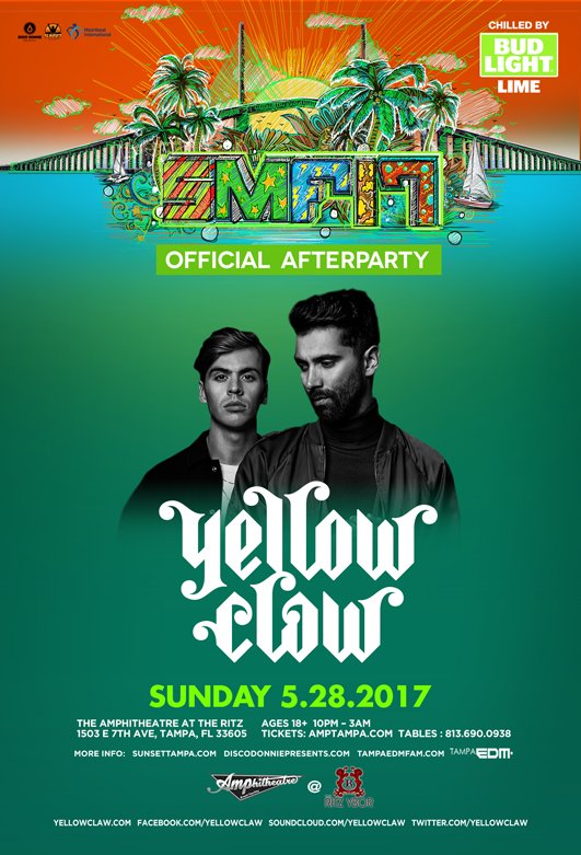 Amp_Tampa's tweet image. Don't miss @YELLOWCLAW for the Official #SMF17 After Party at @theritzybor on Sunday!

Tickets - bit.ly/smf17-sun-after