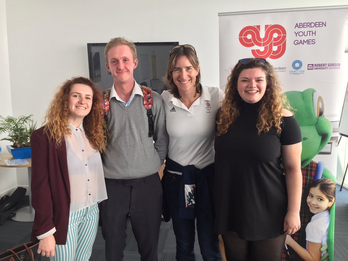 RGUGoIndia's tweet photo. @RGUGoIndia students Kirstin, Ewan &amp; Giulia met Dame Katherine Grainger, who supported the project, at today's Aberdeen Youth Games. #AYG https://t.co/DK0RFkFl6F