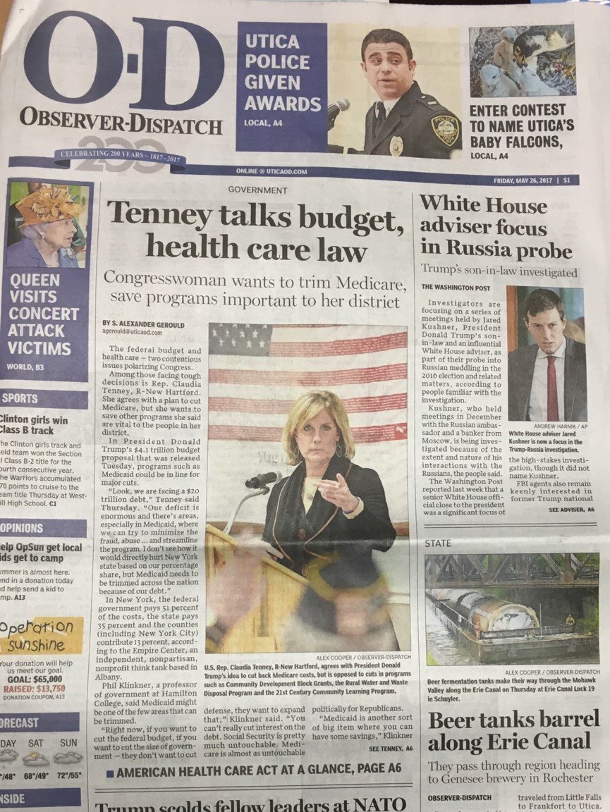 RepTenney's tweet image. 1/3 STORY/ HEADLINE CORRECTION- Please know that today’s headline from the Utica OD is INCORRECT and should say Medicaid not Medicare #NY22