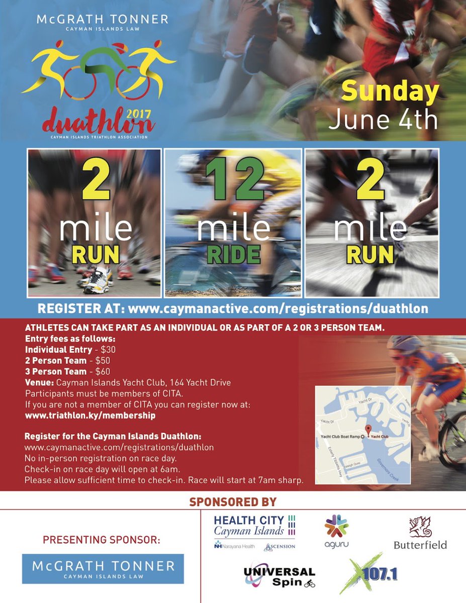 CaymanTriathlon's tweet photo. The first 100 athletes to register for the McGrath Tonner Duathlon receive a commemorative t-shirt and goody bag: https://t.co/hd1VV5jgUg https://t.co/0YaNiYs9vQ