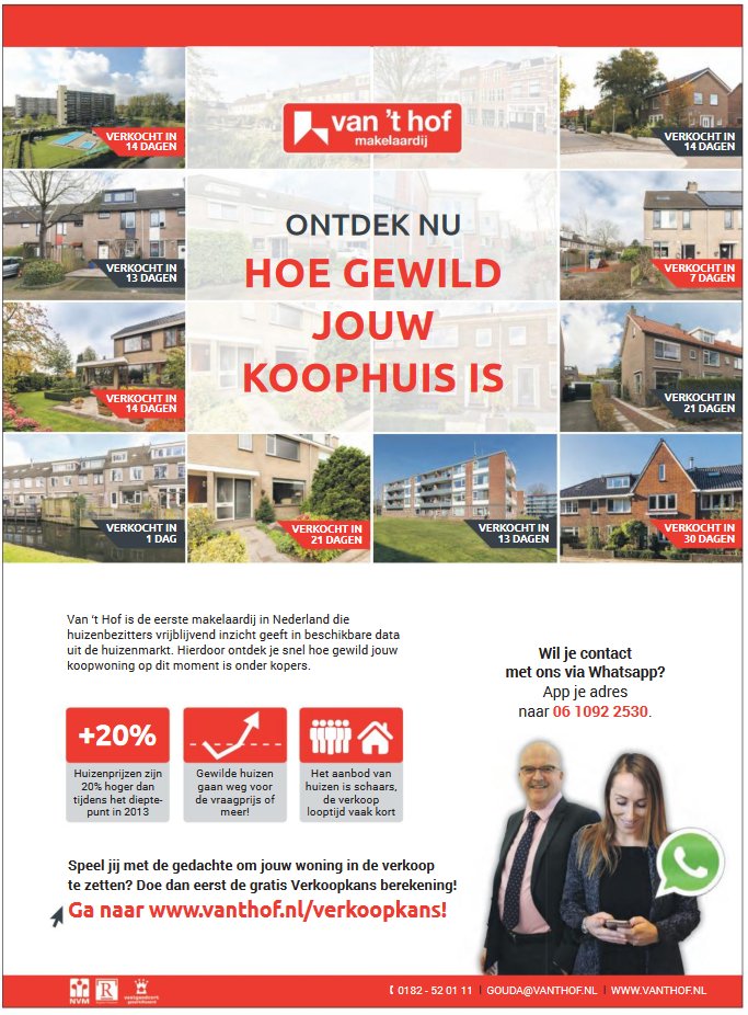 Ook bewoners van #gouda kunnen nog steeds ontdekken hoe gewild hun koopwoning is onder kopers! vanthof.nl/verkoopkans