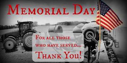 SchunemanEquip's tweet photo. We Thank You! #happymemorialday https://t.co/OaA75fgO8U