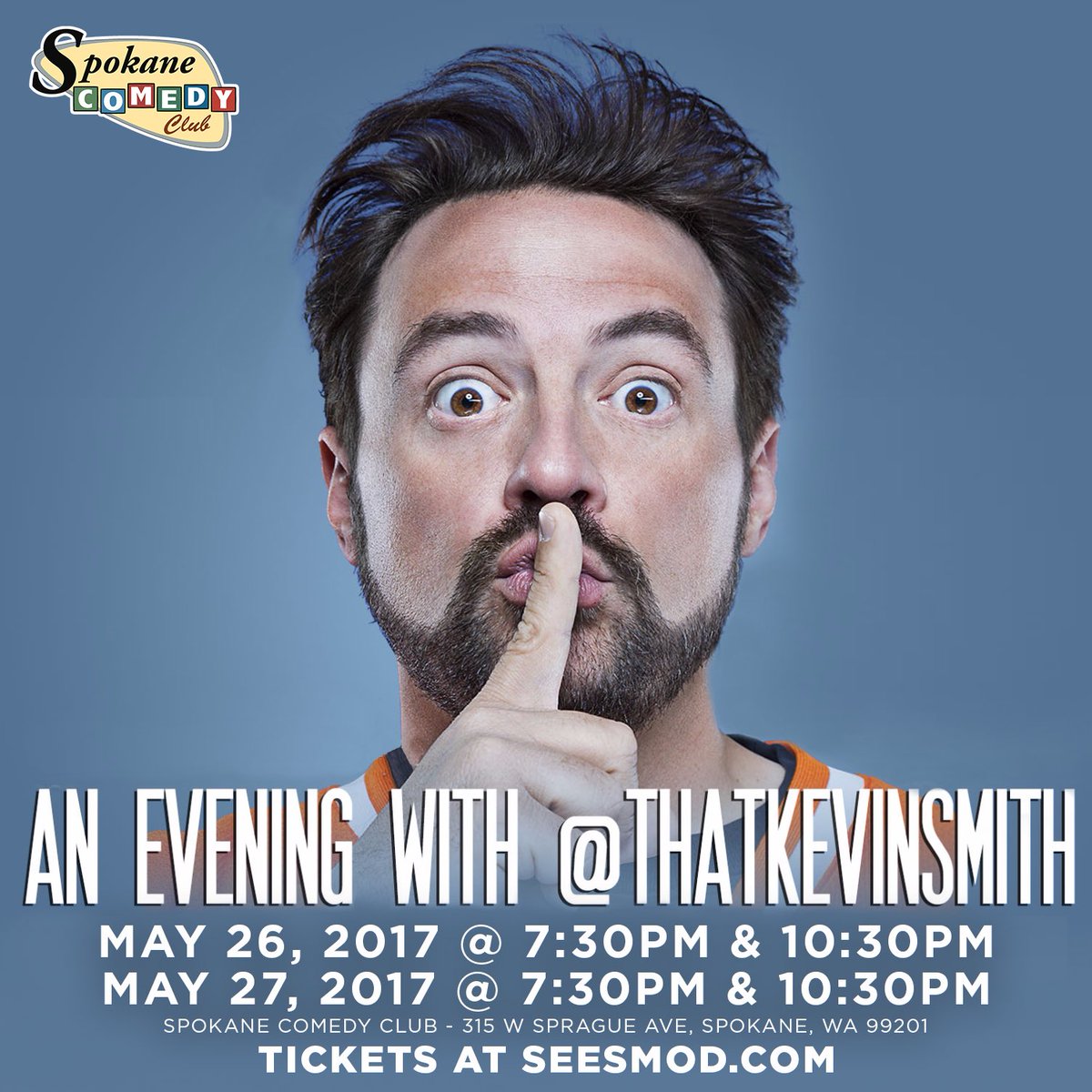 ThatKevinSmith's tweet image. SPOKANE! I&apos;ll be speaking some Spokane word at the @spokanecc TONIGHT and TOMORROW night at 7:30 &amp;amp; 10:30! Tix here: spokanecomedyclub.com/events/16655