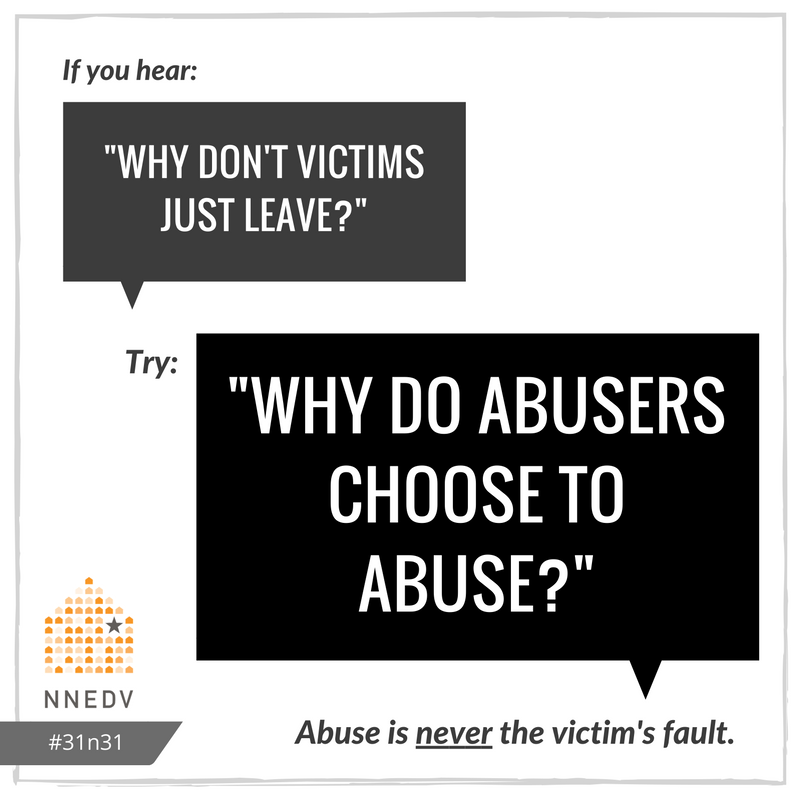 Abuse is a choice. We need to question abusers' actions, not victims' reactions.

#31n31 #endDV #domesticviolence #abuse