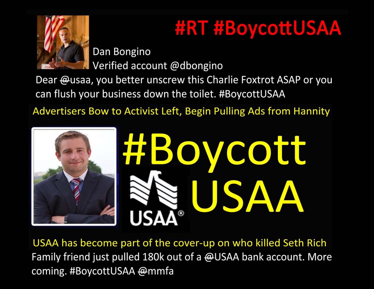 THERKTMAN's tweet photo. .@Koxinga8 YEP, #BoycottAlert #USAA pulled advertising from #Hannity and became part of the #CoverUpOfTheMurderOfSethRich https://t.co/xs4xbuXQ7d