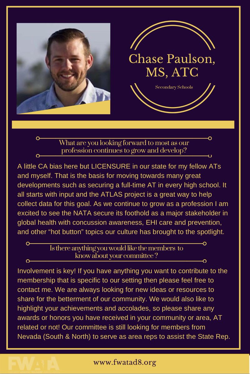 Check out May’s D8 member highlight Chase Paulson,MS,ATC -Secondary School Committe Chair! 👉🏽ow.ly/kAmI30c3lcQ