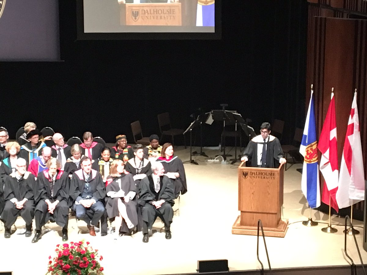 DalhousieU's tweet photo. .@SchulichLaw #DalGrad valedictorian Vinayak Mishra gives his address to his fellow graduates. #DalProud https://t.co/uDnPXSvOAz