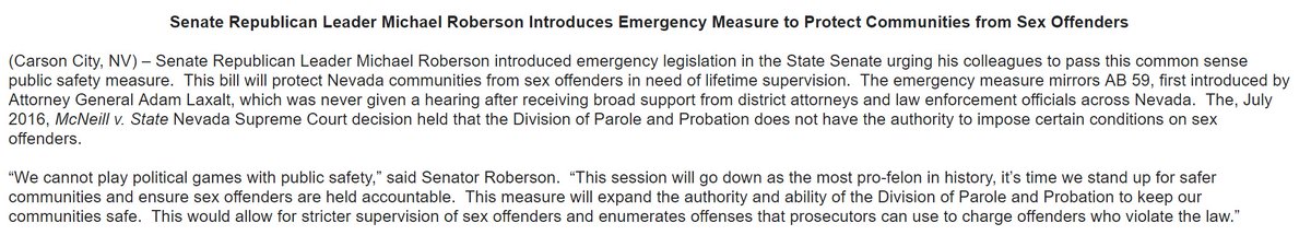 RileySnyder's tweet image. .@RobersonForNV introducing emergency bill allowing for more supervision of sex offenders, based on @NevadaAG's AB59 #nvleg