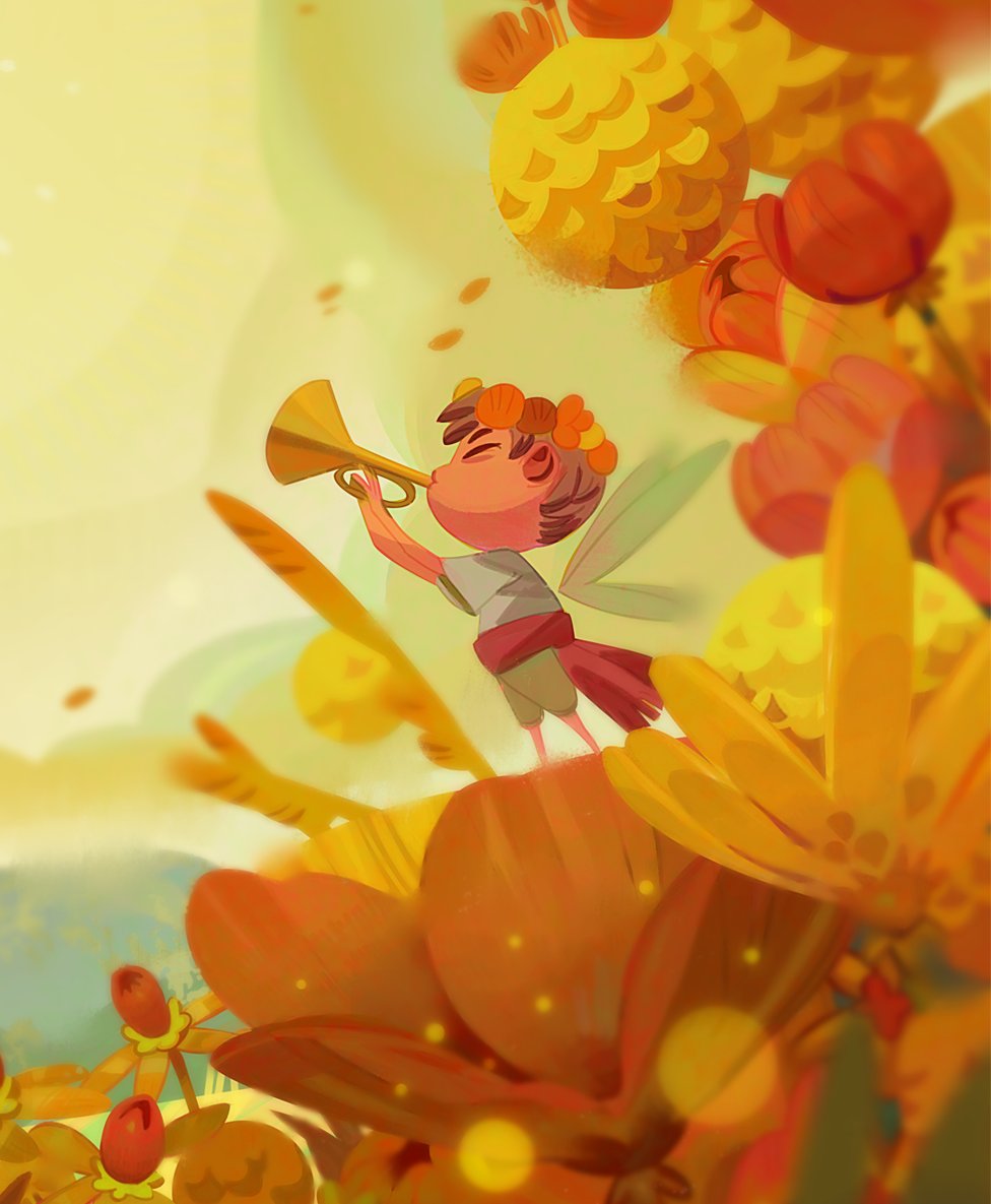 raytongart's tweet photo. orange world 🍊☀️ I just wanted to paint plants in this one;; https://t.co/AI5ZOtuFwM