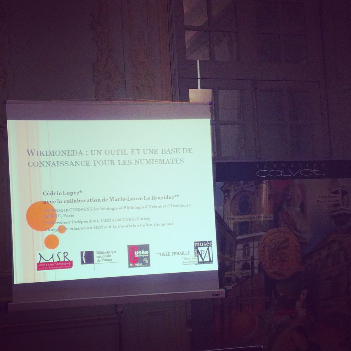 mlblb's tweet photo. Au colloque #SENA #GNCP à Avignon, Cédric Lopez présente le projet Linked Open Data #Wikimoneda, auquel collabore le @MSR_Tlse https://t.co/dO13xCzl2C