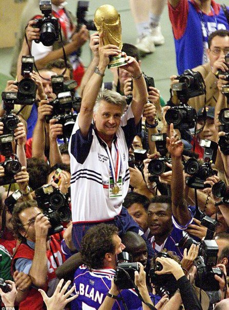 Aime Jacquet lifts the World Cup for France, 1998.