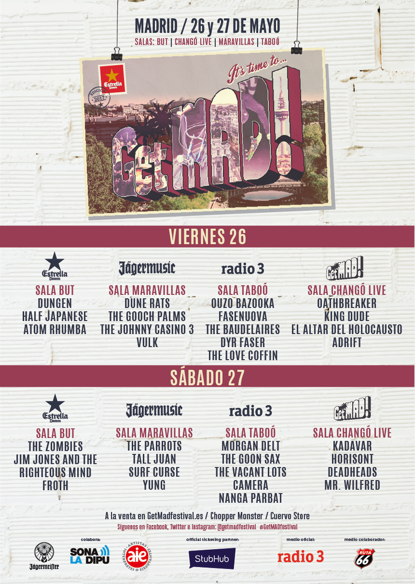 MadridAndMusic's tweet photo. El @GetMadFestival llega #hoy a @MaravillasClub, @SalaTaboo , @SalaButMadrid y @chango_live / https://t.co/TX7l7gJVmh #MadridAndMusic https://t.co/ZaTcOkjkVq