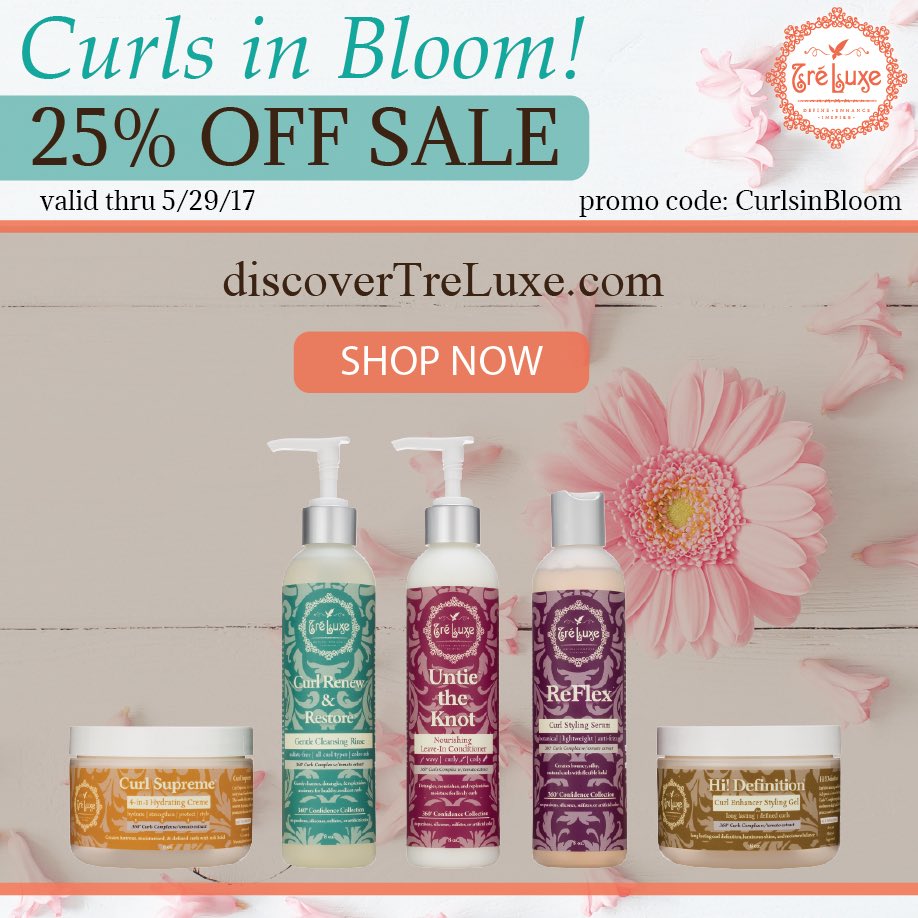 #HappyFriday 🙌🏽 25% off premium curl care products, to cleanse, #moisturize, detangle, and strengthen strands!  @ discoverTreLuxe.com