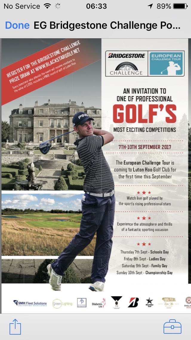 BlackStarSports's tweet photo. Pre event - registration for spectators to the #bridgestonechallenge, £200 worth of vouchers,included is a FREE round of golf @LutonHooGolf https://t.co/G9HZAo8WaG