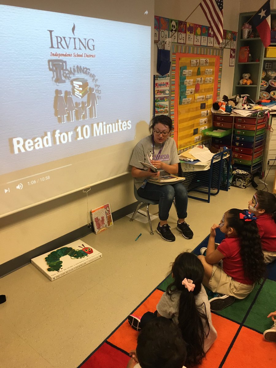 joyathrall's tweet photo. Pre-K PM classes celebrating #IrvingReads 10 @ 2! Teachers sharing their favorite books! #EveryPandaEveryDay https://t.co/JITV3N4lE2