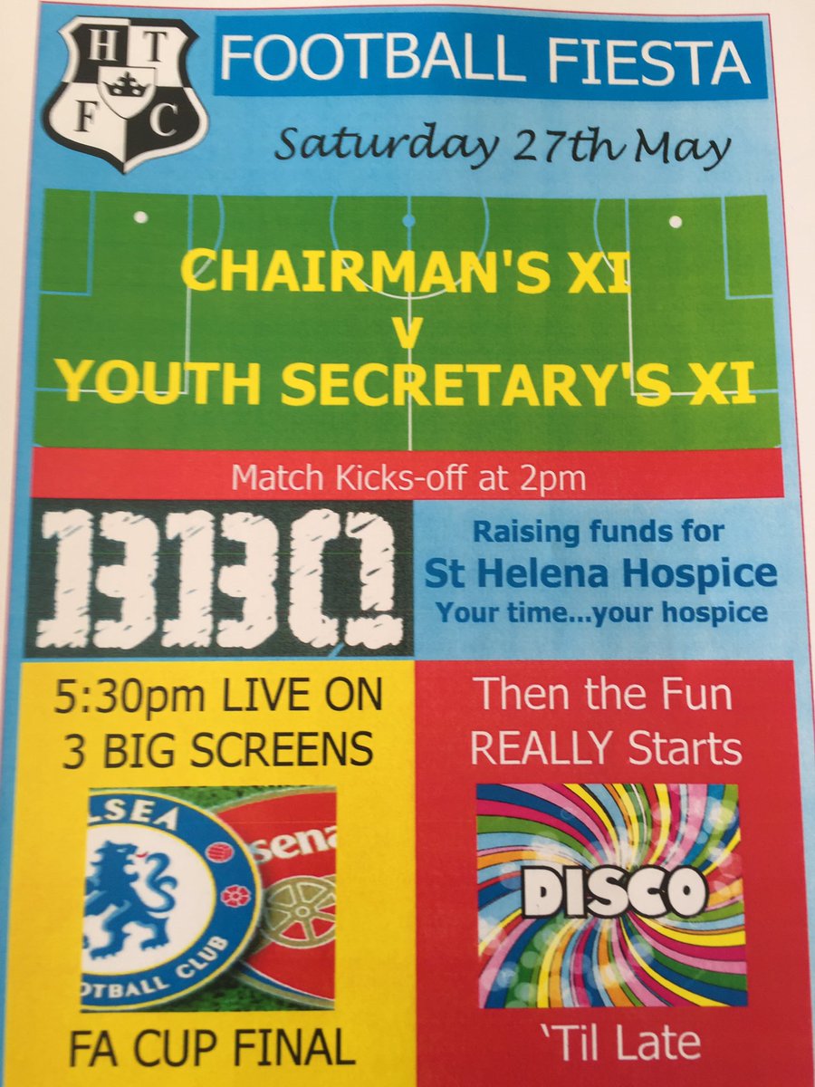 Big game at the Milbank stadium <a href="/HalsteadTownFC/">Halstead Town FC</a> come along and help support a great charity <a href="/StHelenaHospice/">St Helena</a> kick off 2pm