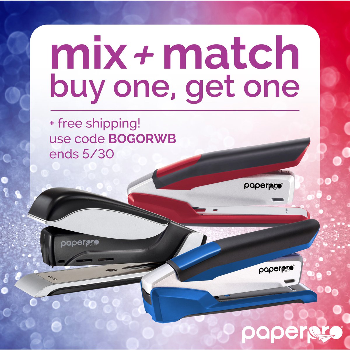 PaperproUS's tweet photo. Happy Memorial Day Weekend! What better way to celebrate than with a BOGO on staplers? https://t.co/B3YJ598ysv https://t.co/v4QL3gmNBy