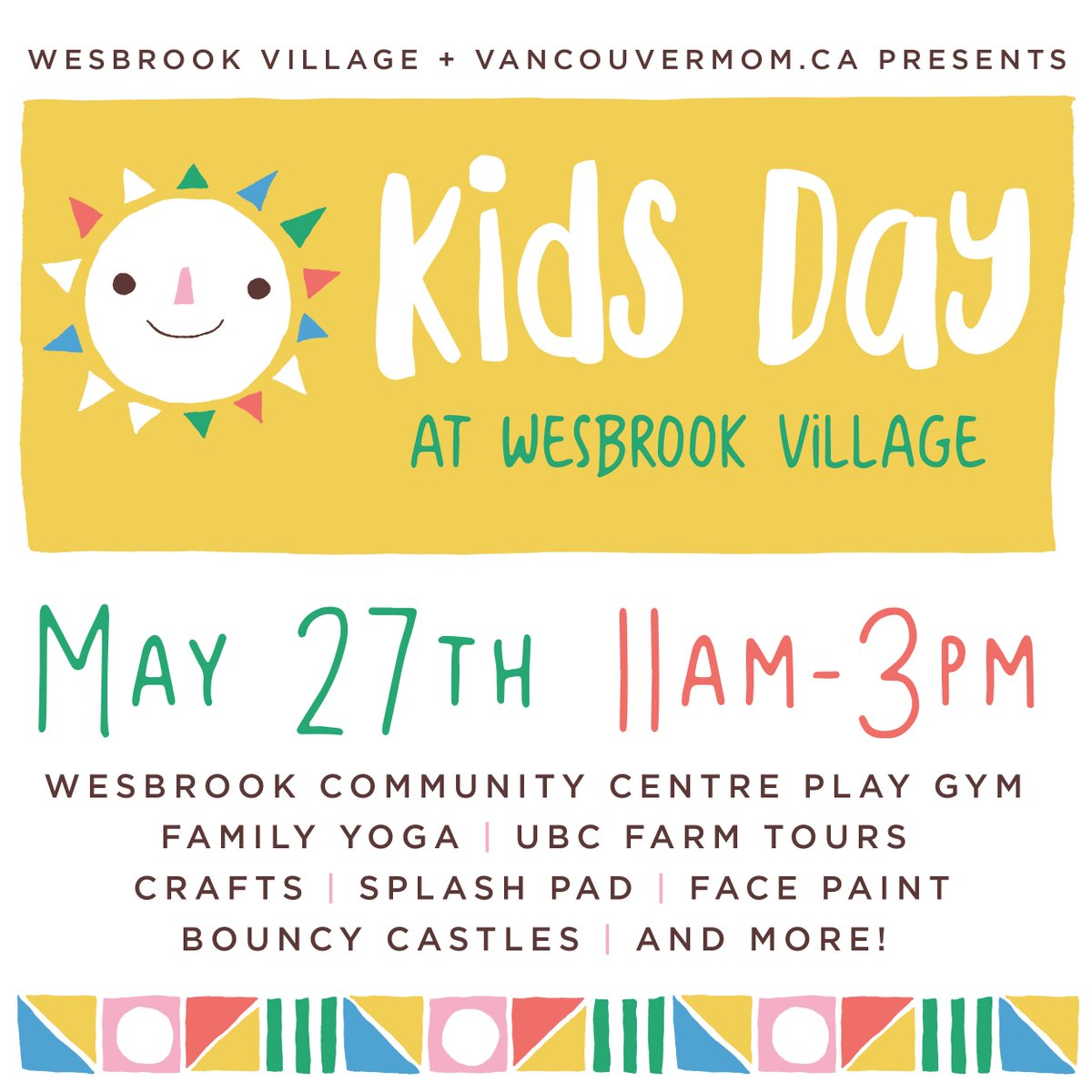 UNArecreation's tweet photo. The @WesbrookVillage Kids Day is happening tomorrow! Come check out Wesbrook Community Centre from 11am - 3pm! https://t.co/2eCcv9Qzkq https://t.co/ZJNSUQrBgB
