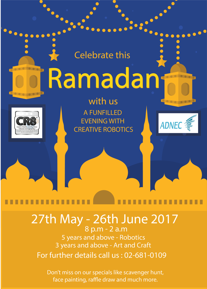 Cr8UAE's tweet photo. Less than 24 hours untill our #Ramadan treats begin.
The most exciting month with @Cr8UAE at @ADNECGroup #RamadanMubarak #Robotics #art https://t.co/KYIjp23BeC