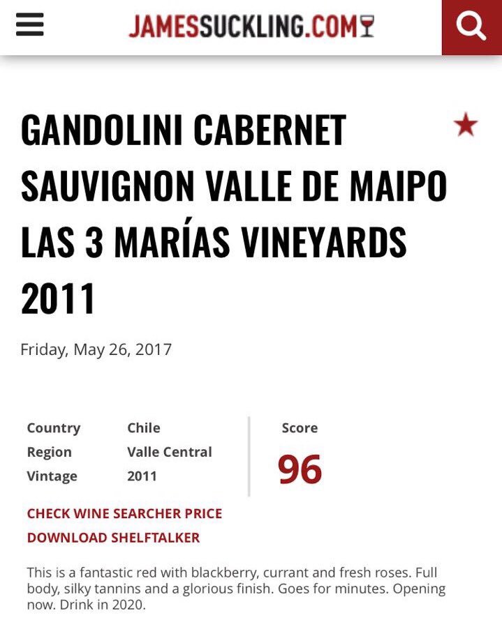 cavasreunidas's tweet photo. Felicitaciones @GANDOLINIWINE 👏🏼👏🏼🍷#96puntos #premiado #jamessuckling #tresmarias #valledelmaipo #maipo #gandolini #cabernetsauvignon https://t.co/h4GtjlNMqW