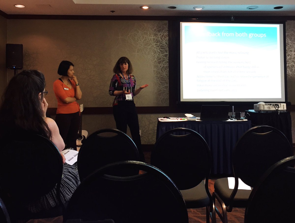 We're learning about research from Katherine Wright &amp; Sophia Zhao and loving every second! #MusicTherapyResearch #CAMT2017