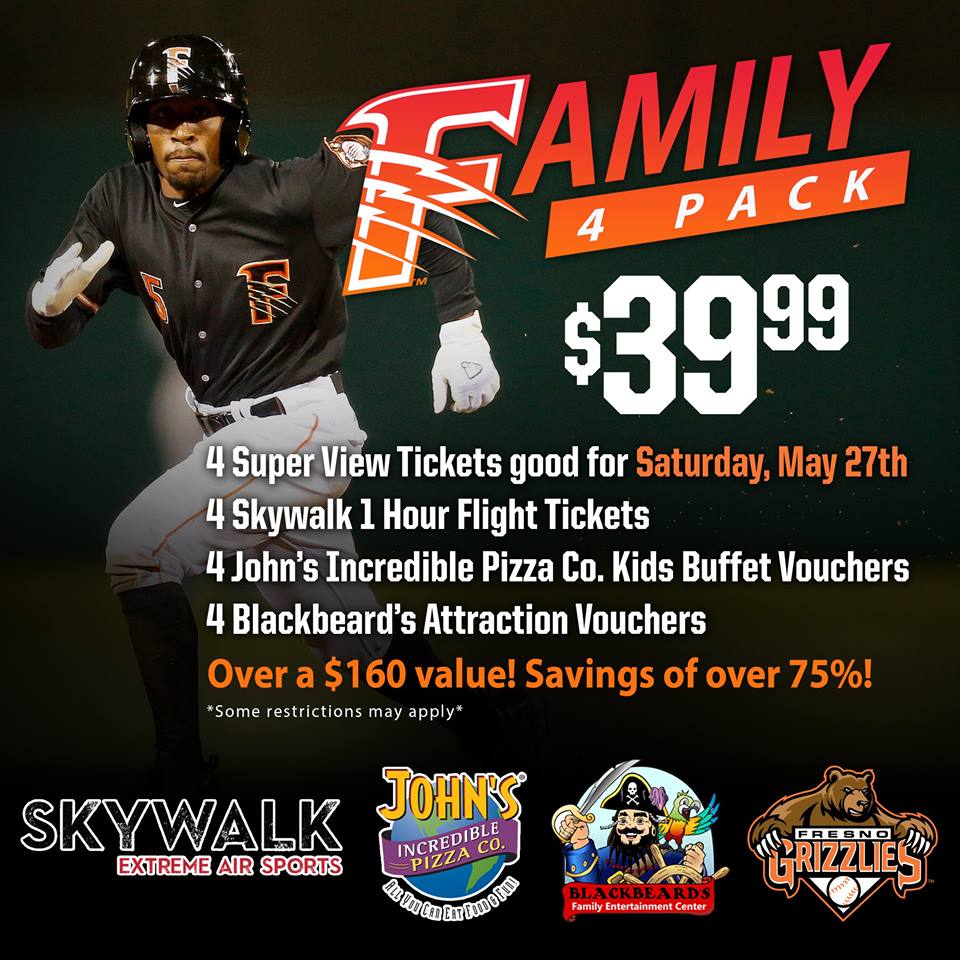 FresnoGrizzlies's tweet photo. Don't miss this amazing package deal for 4 for tm's game vs. @ABQTopes! 
🔗https://t.co/cjYaHqDzAs
(Select Super View seating section) https://t.co/SoVq0knxlo