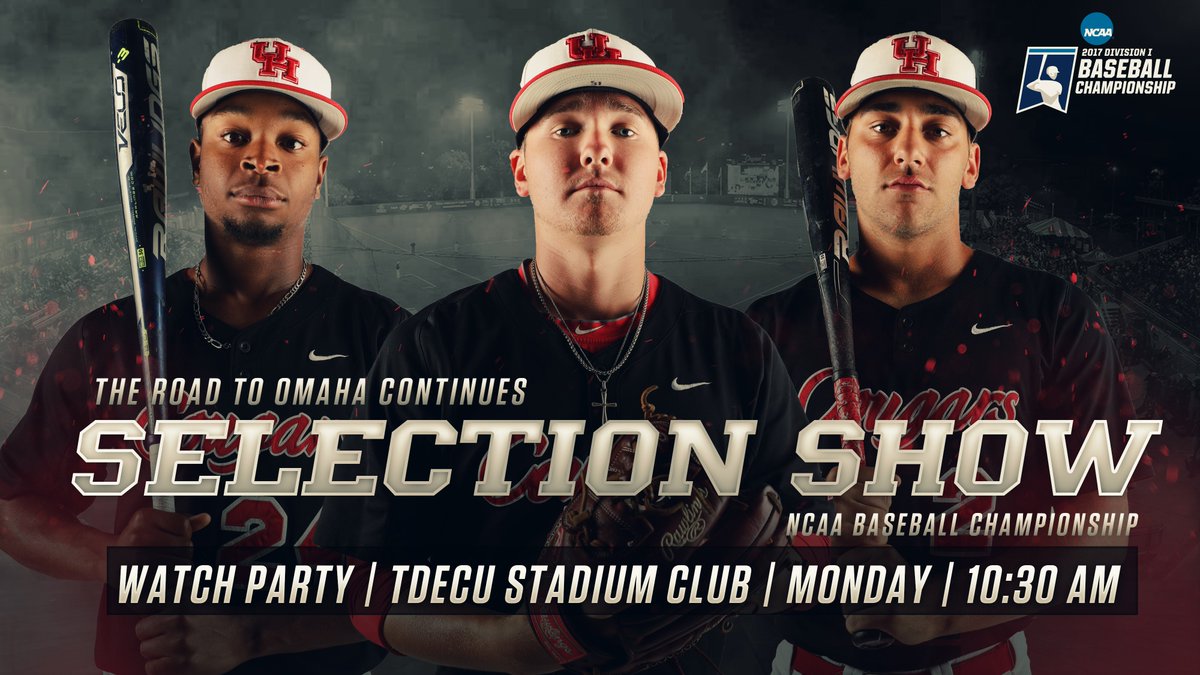 UHCougarBB's tweet photo. SAVE THE DATE! WE invite YOU to join us inside the TDECU Stadium Club on Monday at 10:30 a.m. CT for the @NCAACWS Selection Show Party. #M64 https://t.co/PdWJaswKXC