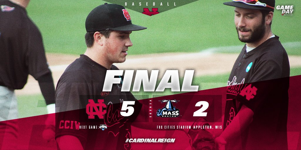 .<a href="/nccbaseball/">NCC Baseball</a> takes down UMass-Boston in the CWS opener 5-2 behind a complete game from @austin_polezoes! #WeAreNC #d3b