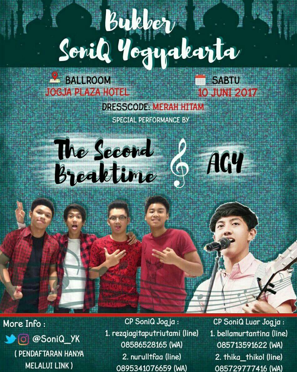 FULL TEAM, FULL ENERGY💪👊
Yuk SoniQ Breakers ikutan bukber di Jogja, yg kmrn ketinggalan jgn sia²kan kesempatan kedua.
More info? Cek poster