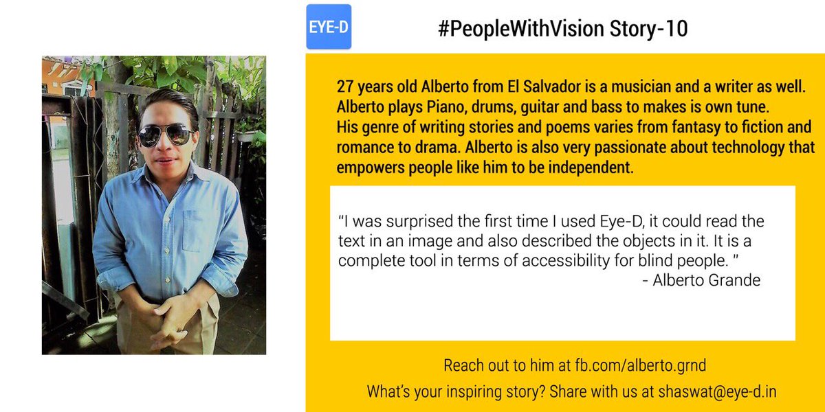 HelloEyeD's tweet photo. Fully blind Alberto translated the Eye-D app to Spanish making it accessible for thousands of our Spanish speaking users.
#PeopleWithVision https://t.co/32tf9xN6EO