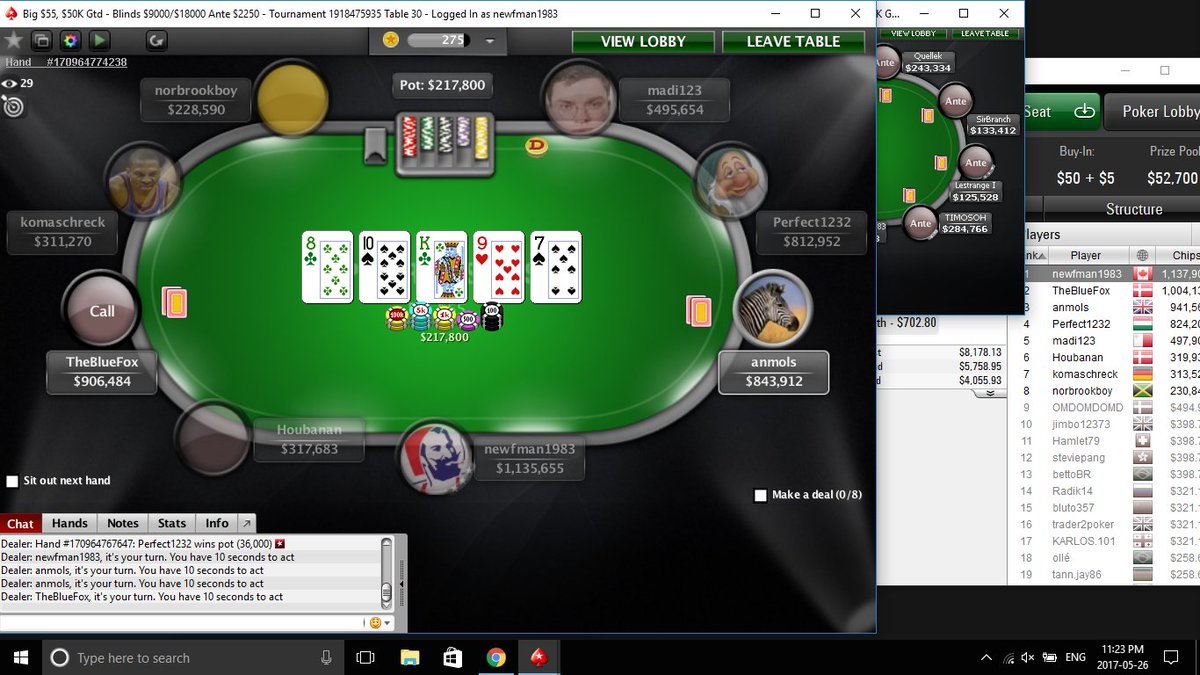 learningnewf's tweet image. Still in 1st place pokerstars big$55...$8200 up top lets get it!!!