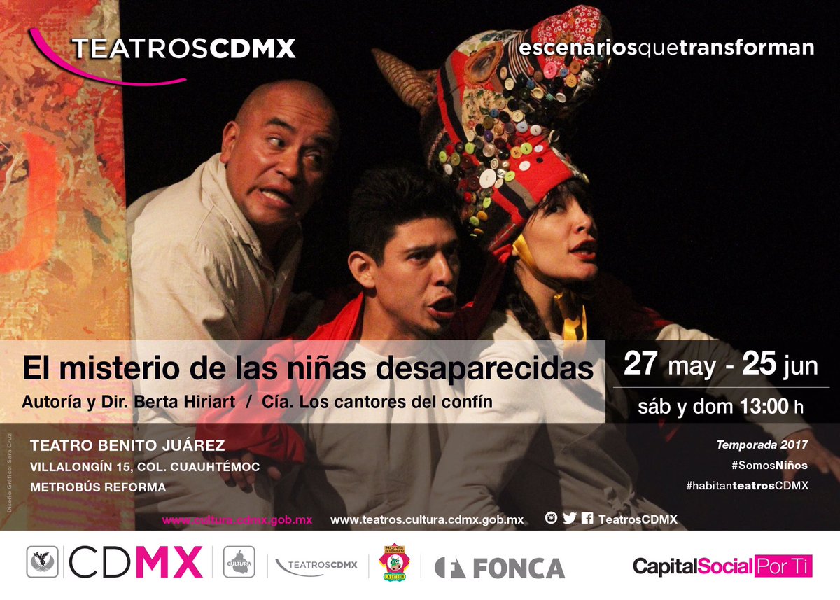 Mañana reestreno de El misterio de las niñas desaparecidas de #BertaHiriart #TeatroBenitoJuárez 1pm cortesías <a href="/TeatrosCDMX/">Teatros Ciudad de México</a> @YoVoyAlTeatroMx