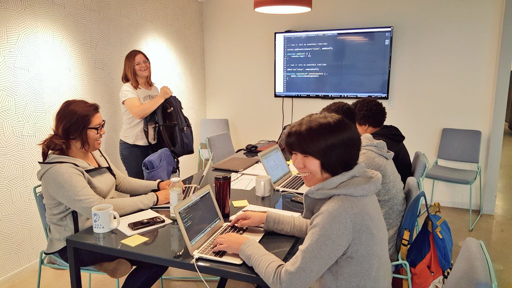LearningNerd's tweet photo. All day hack day with our (semi-secret) coding #UnBootcamp with #LearnTeachCode/@LearnToCodeLA!

Some of our students and mentors: https://t.co/Ct2Af5jUm7