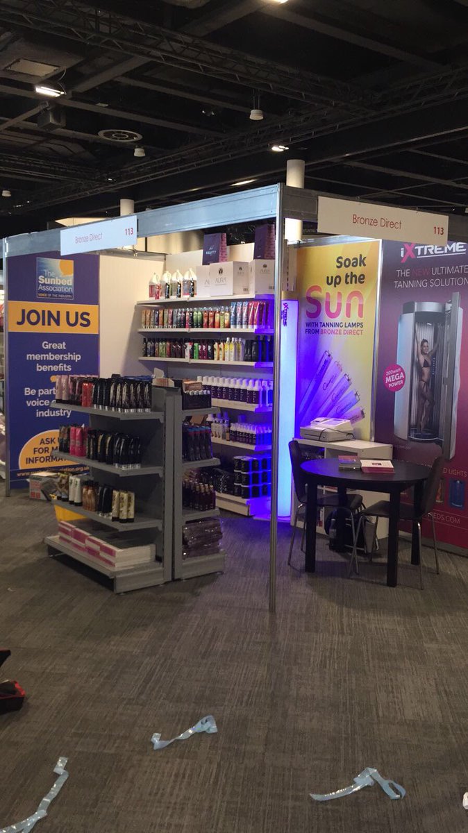 BronzeDirect's tweet photo. All set up and ready for Pro Beauty Belfast tomorrow! @pro_beauty #PBBelfast #tanning #uvlotions #lamps #sunless #spraytan #supplier #trade https://t.co/Wjoj1Qs3Ui